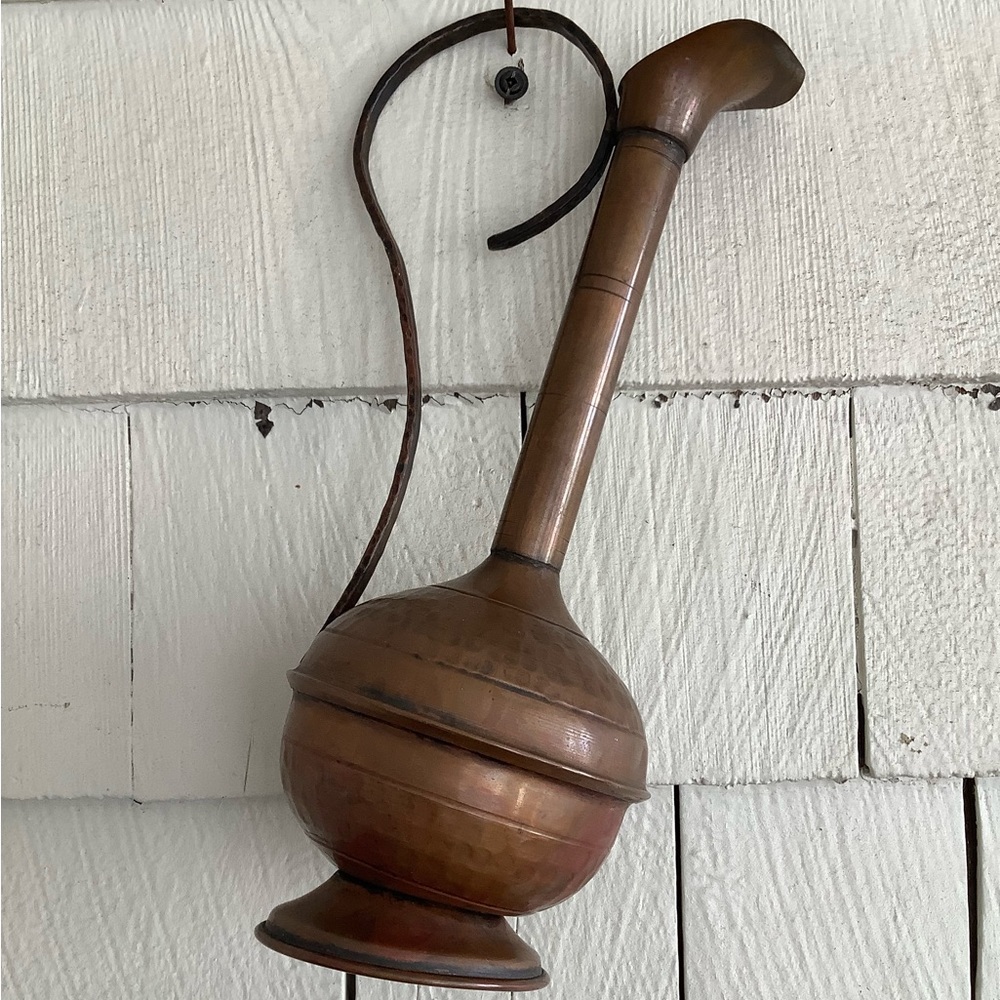 Vintage hammered copper vase, pitcher, made in Chile